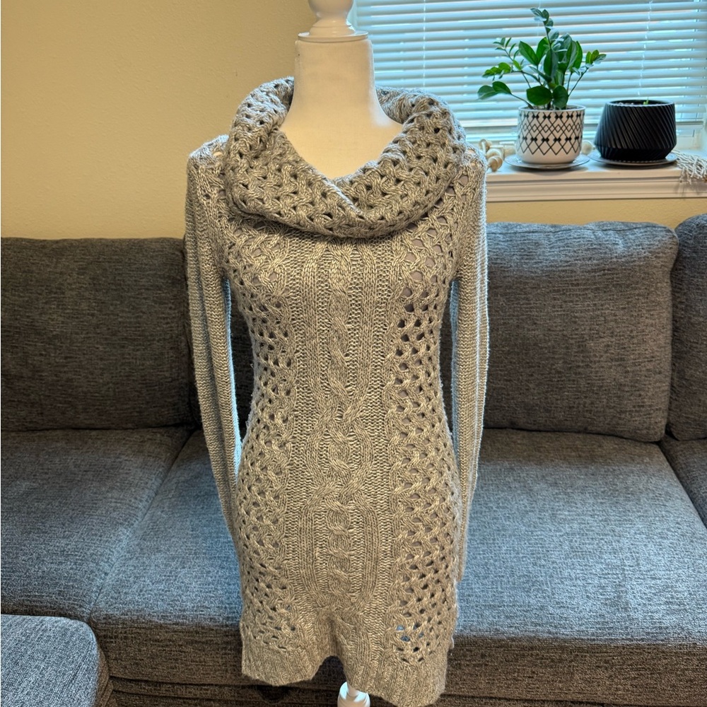 Francesca's Collections Light Gray Cowl Neck Sweaterdress